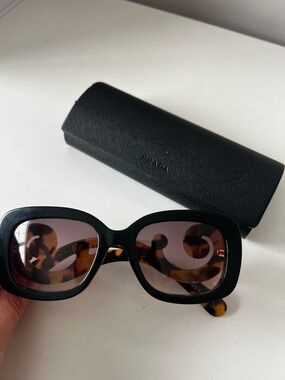 Prada Black Frame Sunglasses with Brown Tortoiseshell Temples